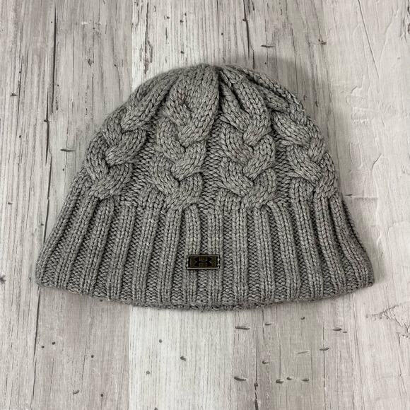 Under Armour Gray Braided Knit Winter Snow Beanie Hat One Size - Picture 1 of 7